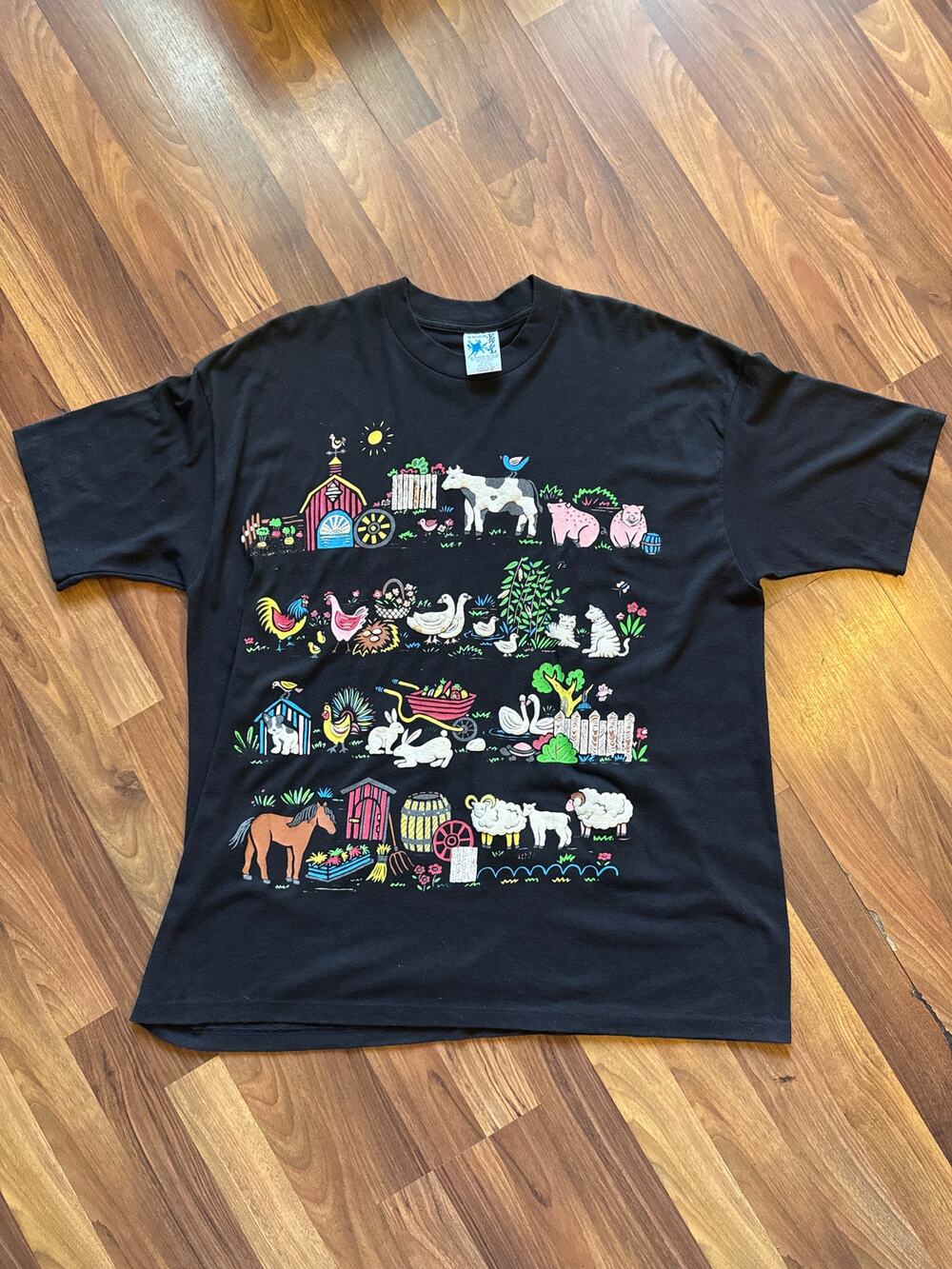 Vintage 1992 Marcy’n Me Farm Animals Puff Print Tee Made in USA XL